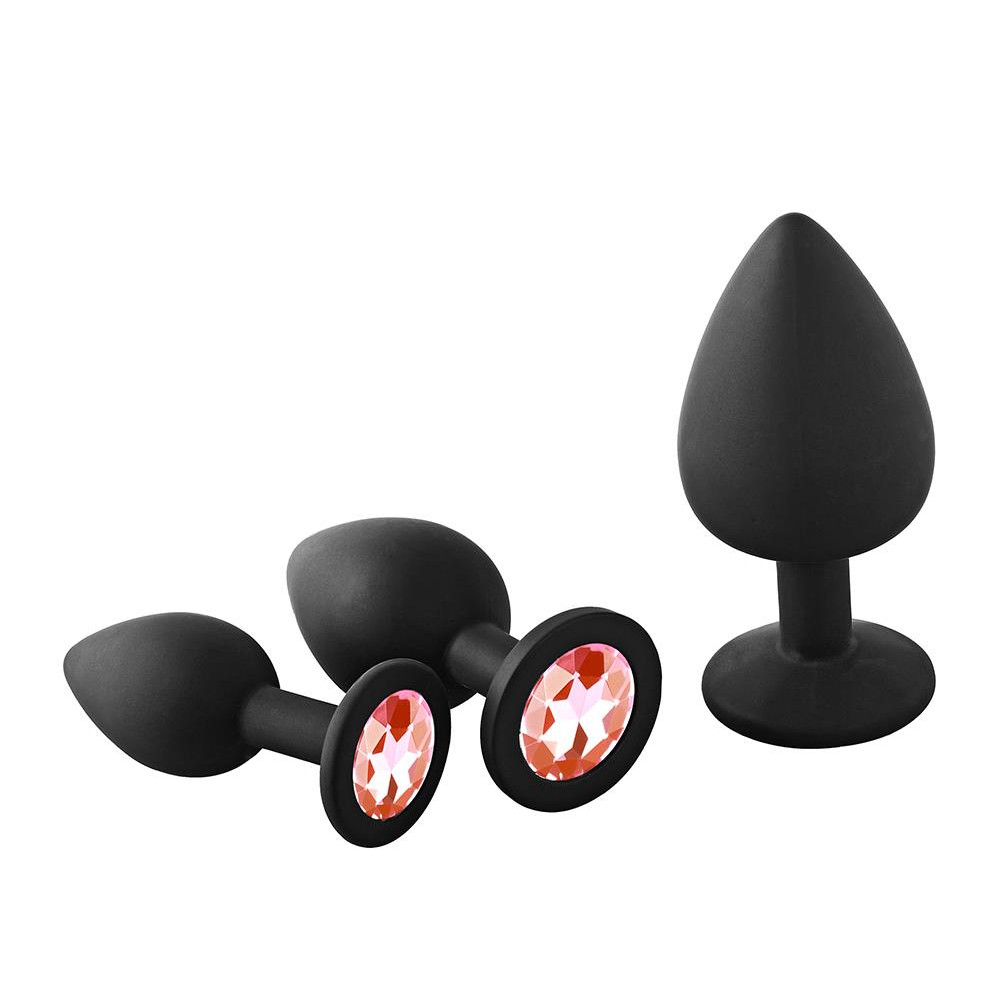 Набор анальных пробок с красными камнями Dream Toys черный, 3 шт фото №0 — секс игрушки: Украина, NO TABOO