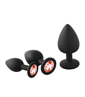 Набор анальных пробок с красными камнями Dream Toys черный, 3 шт - No Taboo