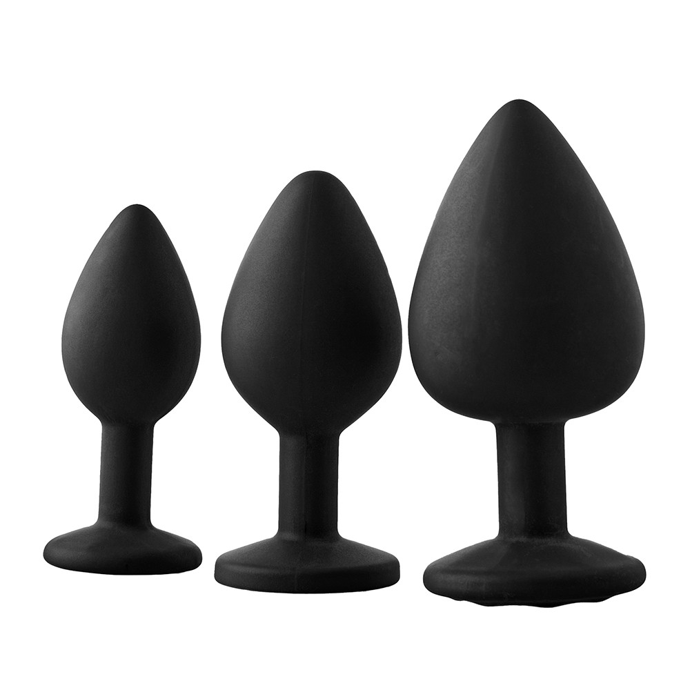Набор анальных пробок с красными камнями Dream Toys черный, 3 шт фото №3 — секс игрушки: Украина, NO TABOO