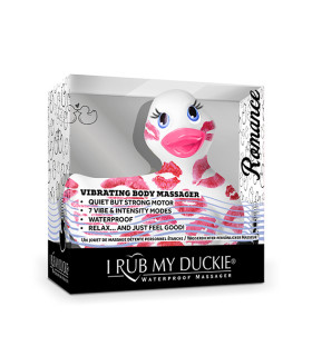 Качечка вібратор I Rub My Duckie біла з рожевим візерунком - No Taboo