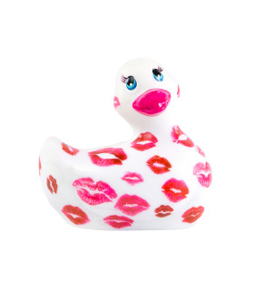 Качечка вібратор I Rub My Duckie біла з рожевим візерунком - No Taboo