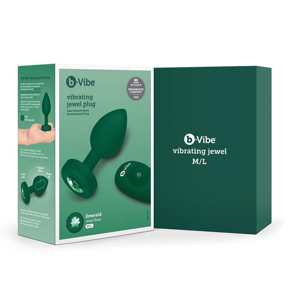 Анальная пробка с камнем с вибрацией M/L B-Vibe с дистанционным пультом управления, зеленая, 10.5 х 4 см фото №12 — секс игрушки: Украина, NO TABOO