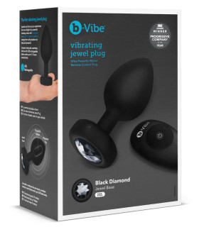 Анальная пробка с камнем с вибрацией XXL B-Vibe с дистанционным пультом управления, черная, 12.2 х 5 см - No Taboo