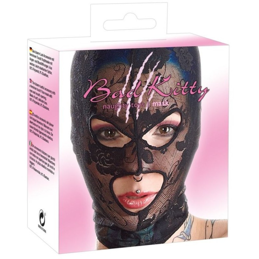Кружевная маска на голову в отверстиями для глаз и рта Bad Kitty «Mask Lace», фото №0 — секс шоп Украина, NO TABOO