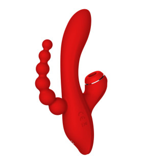 Тройной вибратор с вакуумной стимуляцией Dream Toys красный, 20.5 х 3.3 - No Taboo