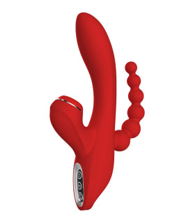 Тройной вибратор с вакуумной стимуляцией Dream Toys красный, 20.5 х 3.3 - No Taboo