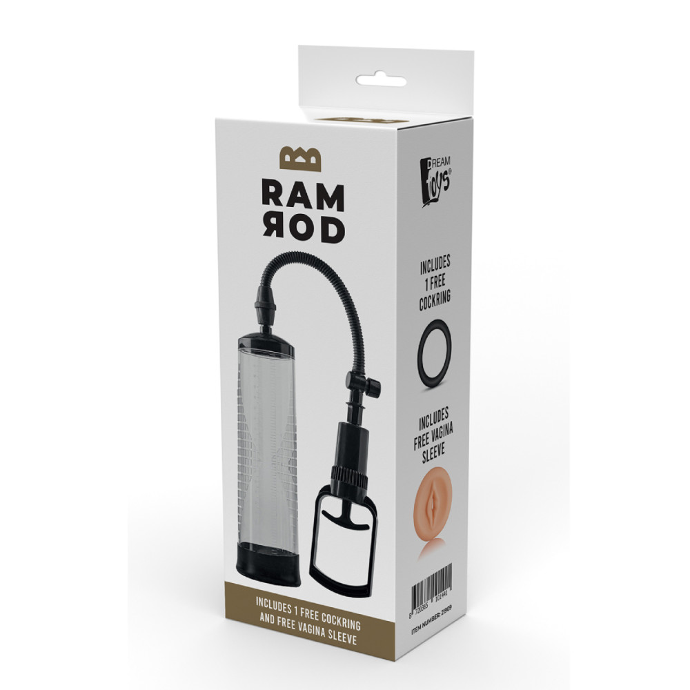 Вакуумная помпа механическая Dreamtoys Ramrod с эрекционным кольцом, прозрачная, 20 х 5.9 см фото №2 — секс игрушки: Украина, NO TABOO