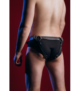 Гартери-труси чоловічі One Size MG5 Candy Hero з натуральної шкіри, чорні - No Taboo