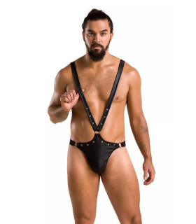 Сексуальное мужское боди Passion Men Harry, S/M, с кольцом, черное - No Taboo