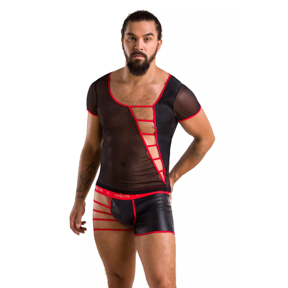 Мужской комплект Passion Men Mark, XXL/XXXL, с интимным вырезом, полупрозрачный, черно-красный, фото №0 — секс шоп Украина, NO TABOO