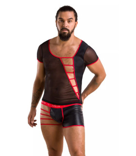 Чоловічий комплект Passion Men Mark, XXL/XXXL, з інтимним вирізом, напівпрозорий, чорно-червоний - No Taboo