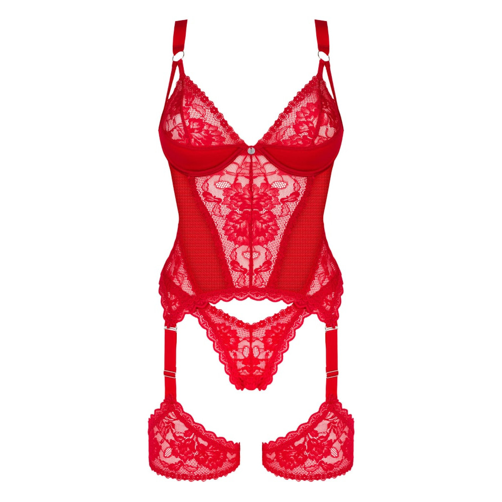 Сексуальный корсет Obsessive Belovya, XS/S, кружевной, с трусиками с интимным доступом, красный , фото №4 — секс шоп Украина, NO TABOO