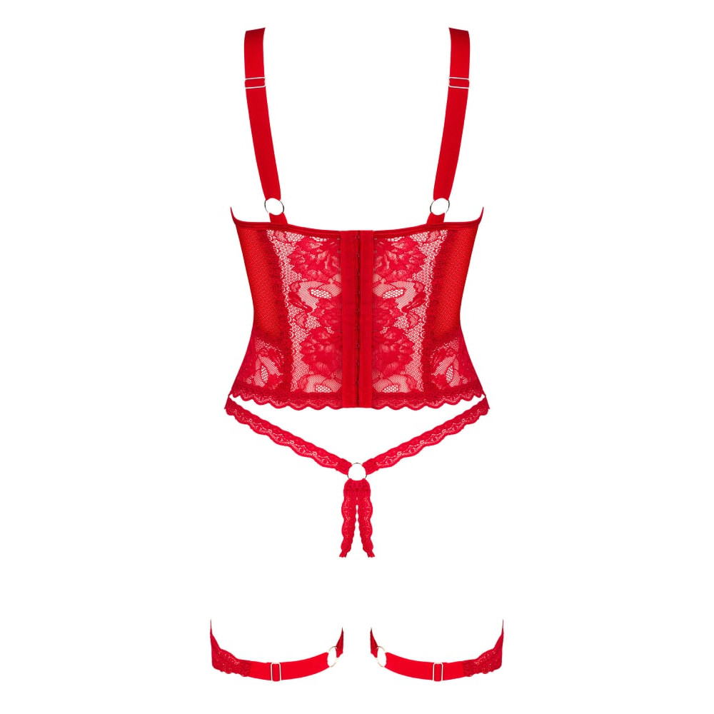 Сексуальный корсет Obsessive Belovya, XS/S, кружевной, с трусиками с интимным доступом, красный , фото №5 — секс шоп Украина, NO TABOO