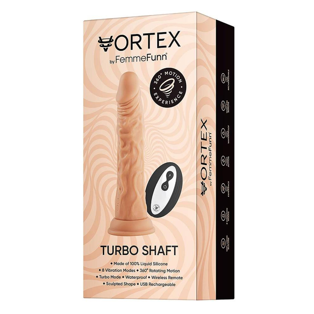 Вибратор с ротацией на присоске FemmeFunn Vortex Turbo Shaft с беспроводным пультом, бежевый, 21.6 см х 4 см фото №3 — секс игрушки: Украина, NO TABOO