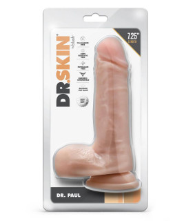 Фалоімітатор реалістичний на присосці Blush Dr. Skin з мошонкою, бежевий, 18.4 х 4.4 см - No Taboo