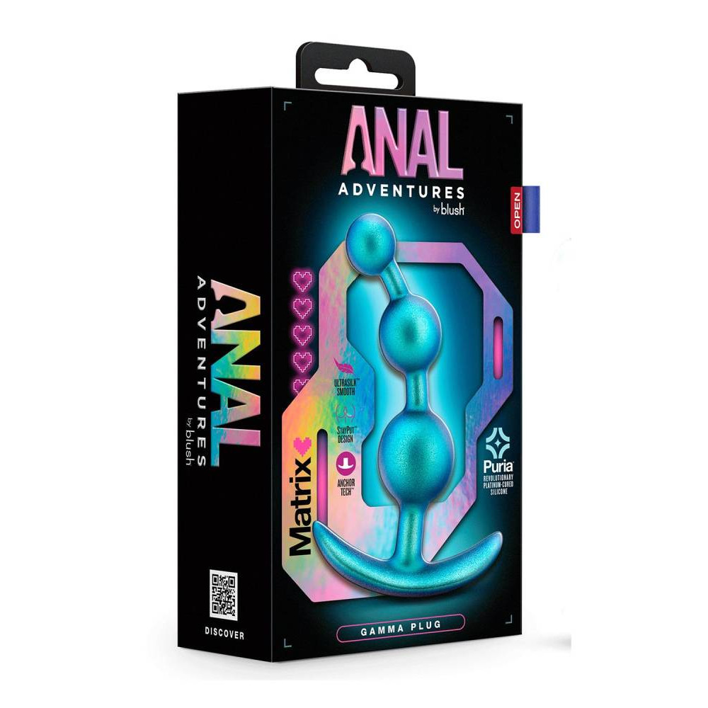 Анальная елочка Blush Anal Adventures с тремя бусинами, голубая, 13.3 х 3.2 см фото №2 — секс игрушки: Украина, NO TABOO