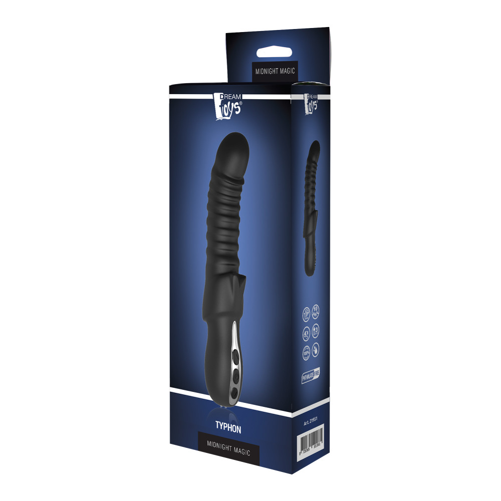Рельефный вибратор Dream Toys Midnight Magic с клиторальной стимуляцией черный, 23 х 4 см фото №2 — секс игрушки: Украина, NO TABOO