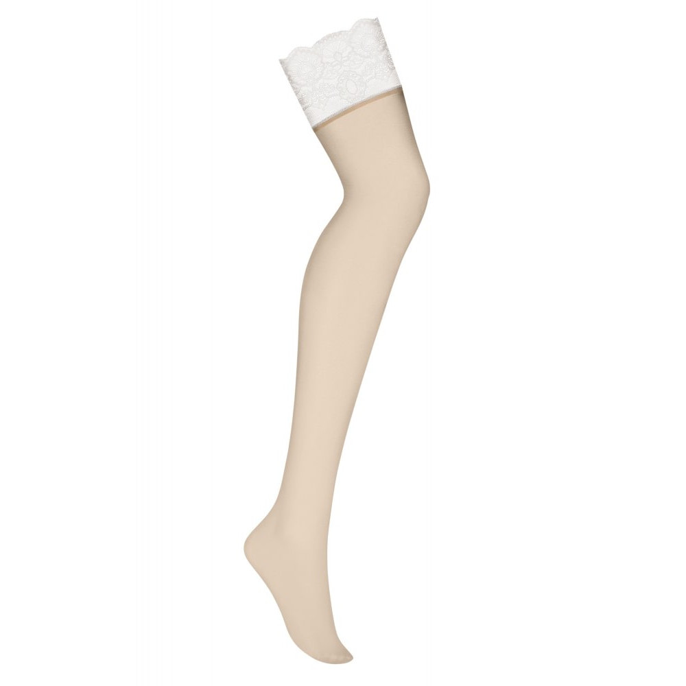 Сексуальные чулки Obsessive 874-STO-4, L/XL, с кружевной коронкой, под пояс, бежевые, фото №5 — секс шоп Украина, NO TABOO