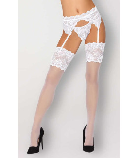 Сексуальні панчохи Livia Corsetti Marijsen, L/XL, з мереживною коронкою, під пояс, білі - No Taboo