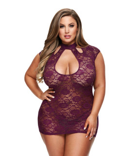Сексуальна сукня Baci Lingerie, L/XL, мереживна з глибоким декольте та відкритою спиною, фіолетове - No Taboo