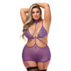 Сексуальное мини-платье Baci Lingerie, XL, кружевное, полупрозрачное, лиловое, фото №1 — секс шоп Украина, NO TABOO