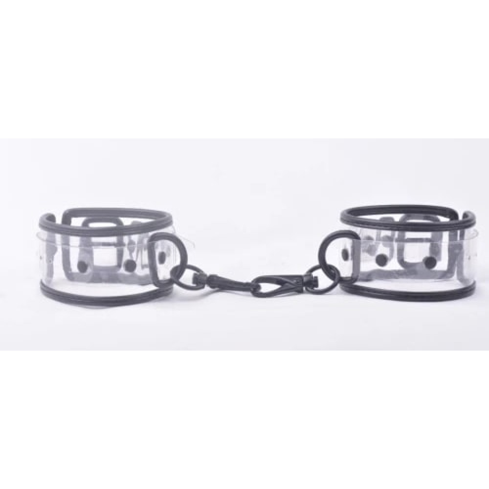 Наручники с черными элементами Fetish Wrist restraints transparent прозрачные, фото №2 — секс шоп Украина, NO TABOO