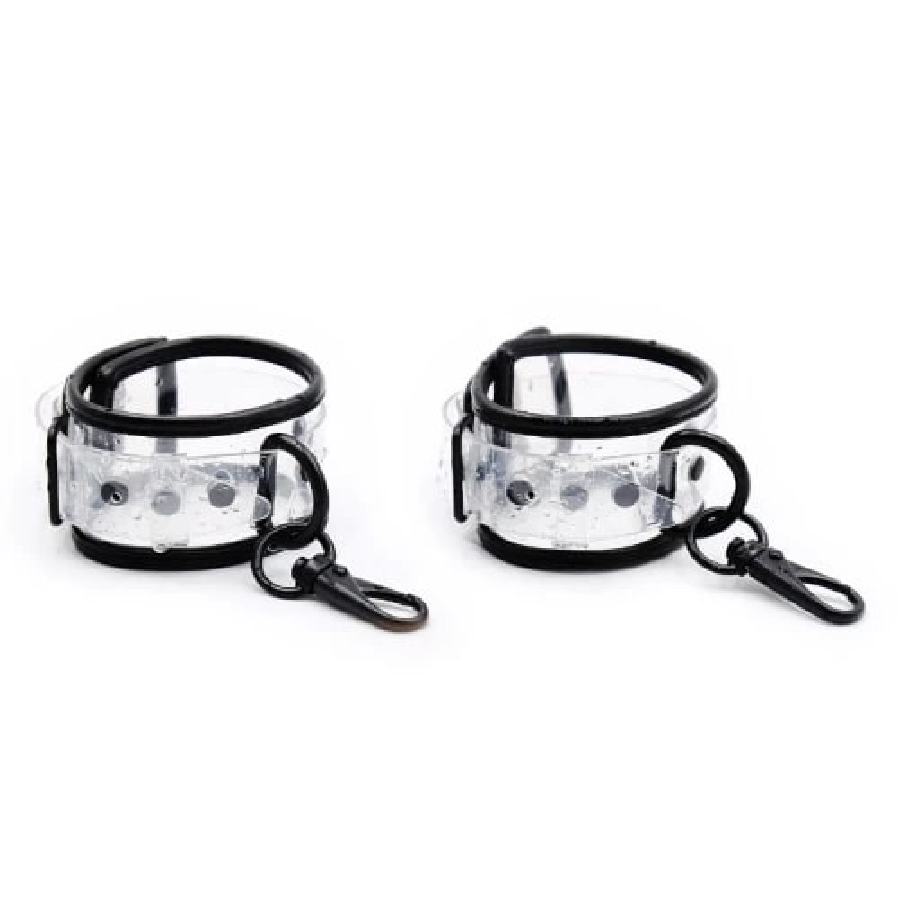Наручники с черными элементами Fetish Wrist restraints transparent прозрачные, фото №0 — секс шоп Украина, NO TABOO