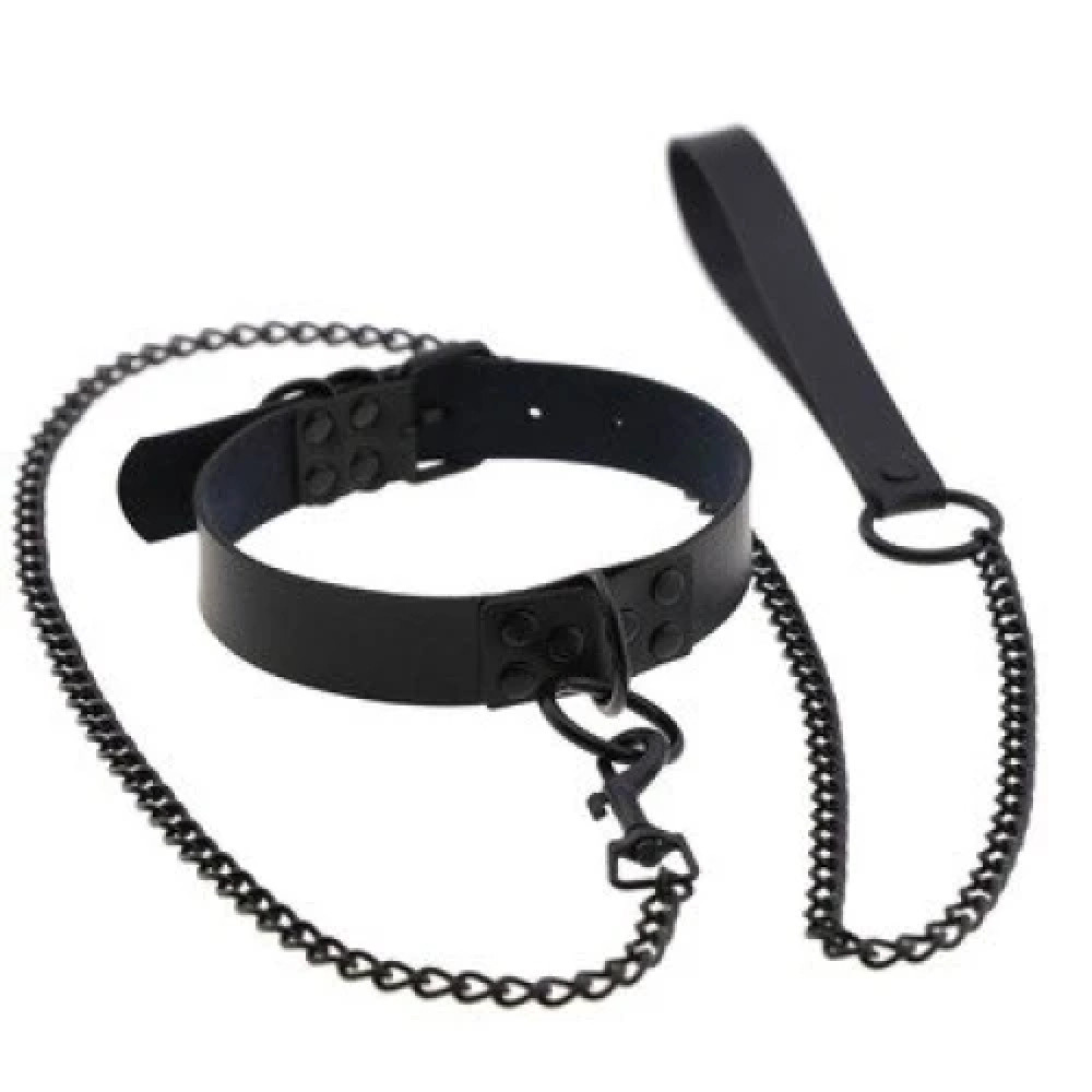 Ошейник с поводком Fetish Collar with leash черный , фото №0 — секс шоп Украина, NO TABOO