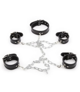 Бондажный набор с грубыми цепями Fetish Collar with restraints черный - No Taboo