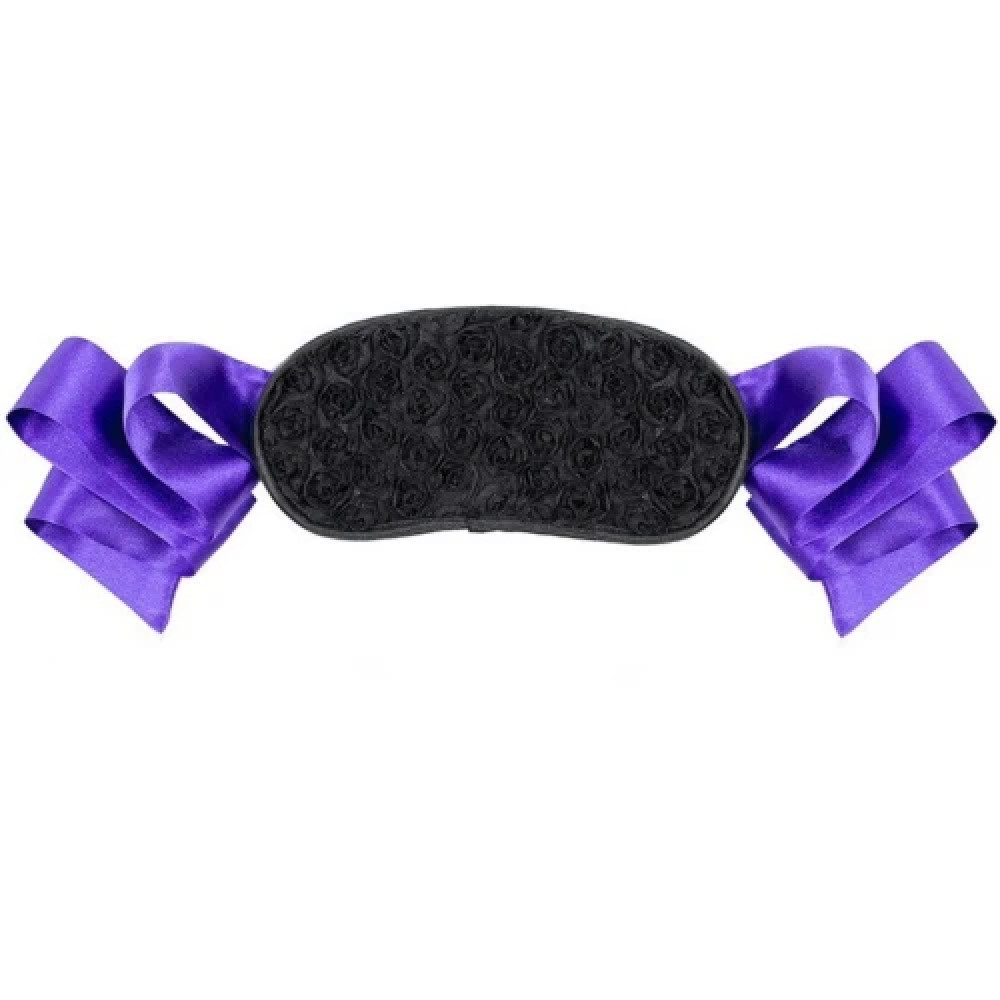 Маска с закрытыми глазами, с узором розами Fetish Blindfold черно-фиолетовая, фото №0 — секс шоп Украина, NO TABOO
