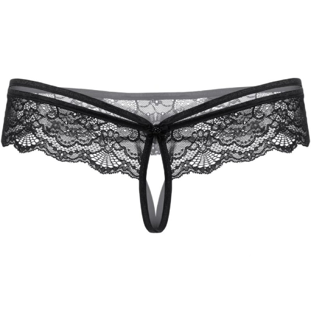 Сексуальные стринги SoftLine 2445, M/L, кружевные, с интимны вырезом, черные, фото №3 — секс шоп Украина, NO TABOO