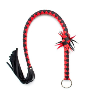 Кнут с флоггером на окончании Fetish Stripe flogger красно-черный, 86 см - No Taboo