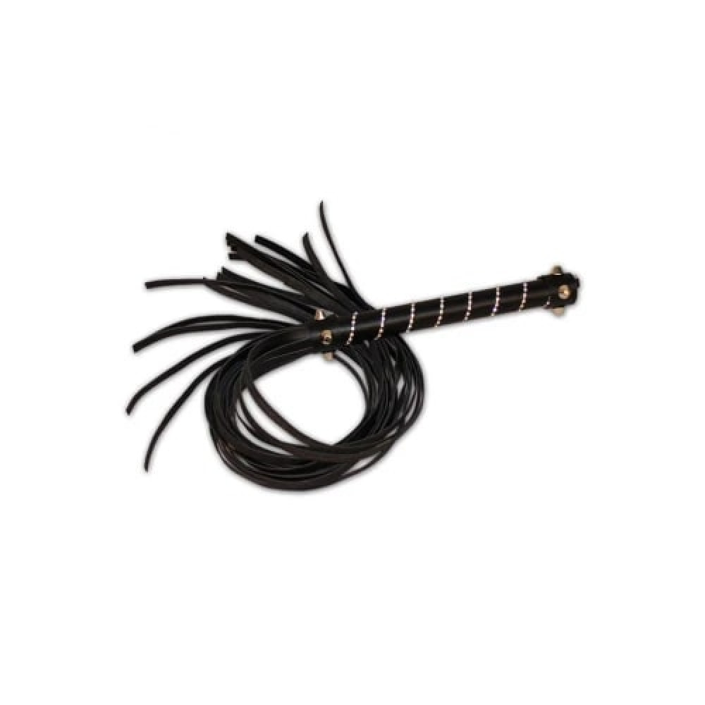 Флоггер с заклепками на рукояти Fetish Bling flogger with glass diampnd черный, 65 см, фото №2 — секс шоп Украина, NO TABOO