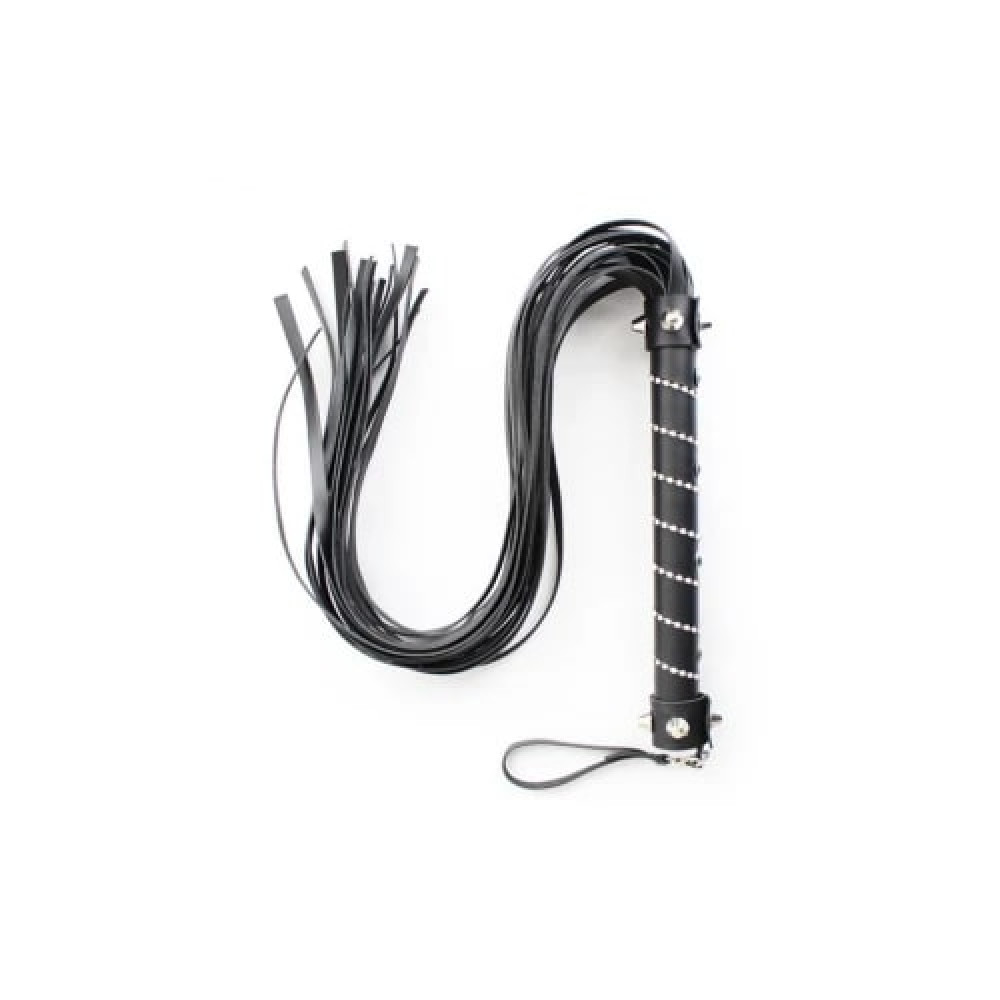 Флоггер с заклепками на рукояти Fetish Bling flogger with glass diampnd черный, 65 см, фото №0 — секс шоп Украина, NO TABOO
