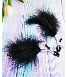 Затискачі на соски з пір'ячками Fetish Nipple clamps metal feather чорні - No Taboo