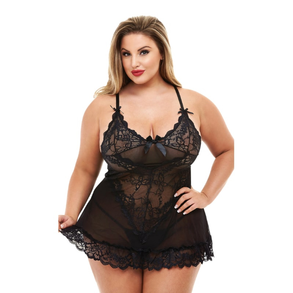 Сексуальный пеньюар Baci Mini Lace Chemise, XL, кружевной, полупрозрачный, черный, фото №0 — секс шоп Украина, NO TABOO