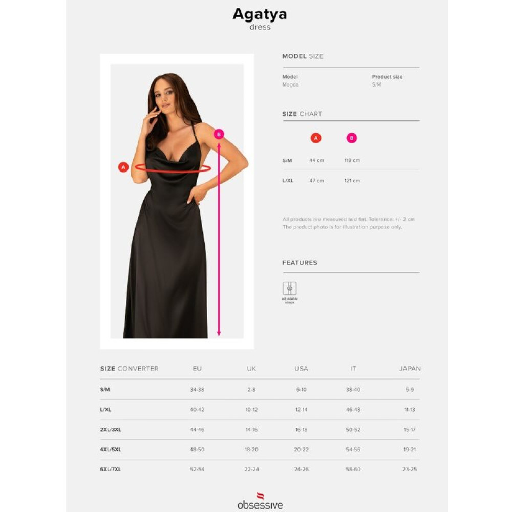 Сексуальна сукня Obsessive Agatya, L/XL, довга, з мереживом, чорна, фото №8 — секс шоп Україна, NO TABOO