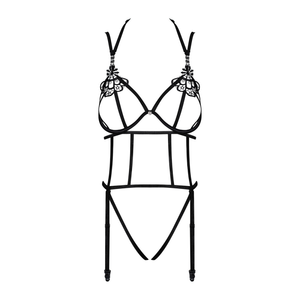 Эротическое боди Obsessive Badossa, S/M, с интимным вырезом, с открытой грудью, черное, фото №5 — секс шоп Украина, NO TABOO
