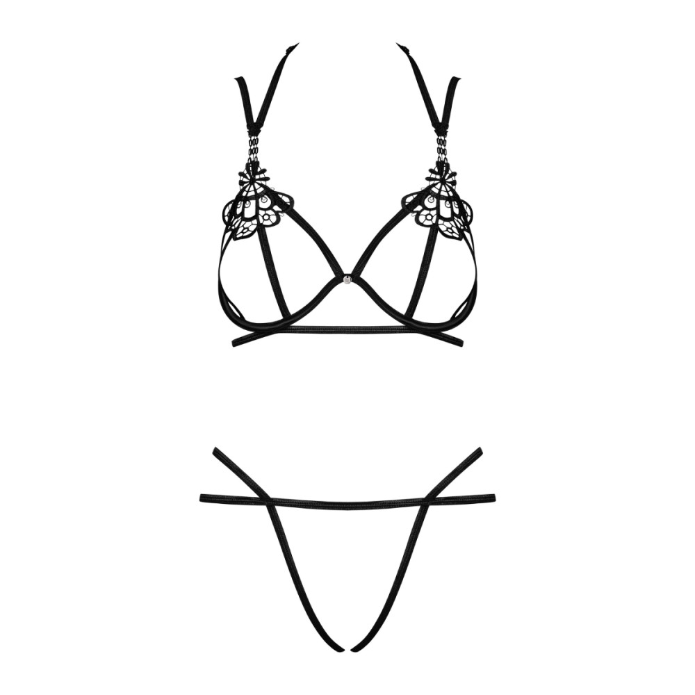 Сексуальный комплект Obsessive Badossa, S/M, с открытой грудью и доступом, черное, фото №5 — секс шоп Украина, NO TABOO