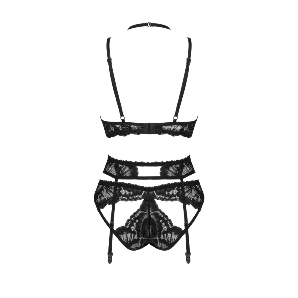 Сексуальный комплект Obsessive Alessya, M/L, из трех предметов, кружевной, черный , фото №6 — секс шоп Украина, NO TABOO