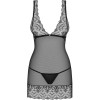 Сексуальный пеньюар Obsessive Firella, L/XL, полупрозрачный, кружевной, трусики в комплекте, черный, фото №5 — секс шоп Украина, NO TABOO