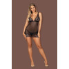 Сексуальный пеньюар Obsessive Firella, L/XL, полупрозрачный, кружевной, трусики в комплекте, черный, фото №3 — секс шоп Украина, NO TABOO