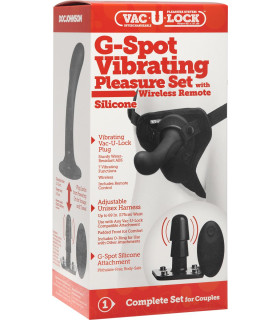 Страпон с вибрирующим адаптером G-Spot Vibrating Pleasure Set с дистанционным пультом, черный, 16.5 х 3.8 см - No Taboo