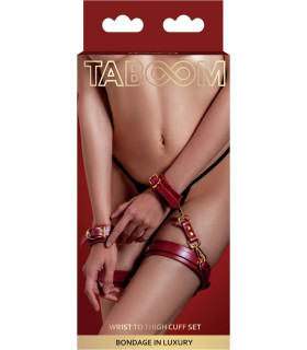 Фиксаторы на бедра с наручниками и карабинами Taboom красные - No Taboo