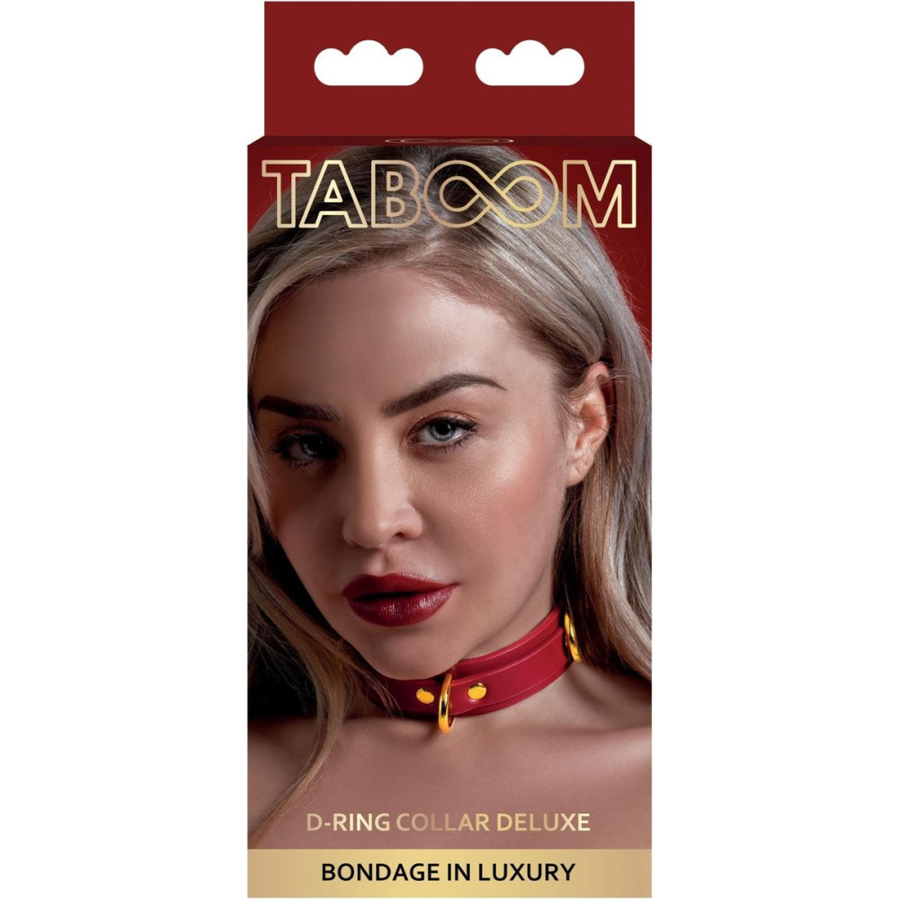 Ошейник с фиксаторами Taboom красный, золотая фурнитура, фото №0 — секс шоп Украина, NO TABOO