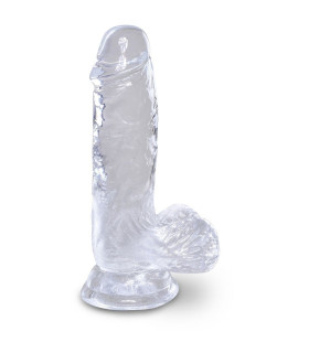 Фаллоимитатор реалистичный на присоске King Cock с мошонкой, прозрачный, 15.2 х 3.6 см - No Taboo