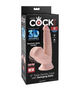 Фаллоимитатор реалистичный на присоске King Cock с подвижной мошонкой, бежевый, 15.2 х 3.5 см - No Taboo
