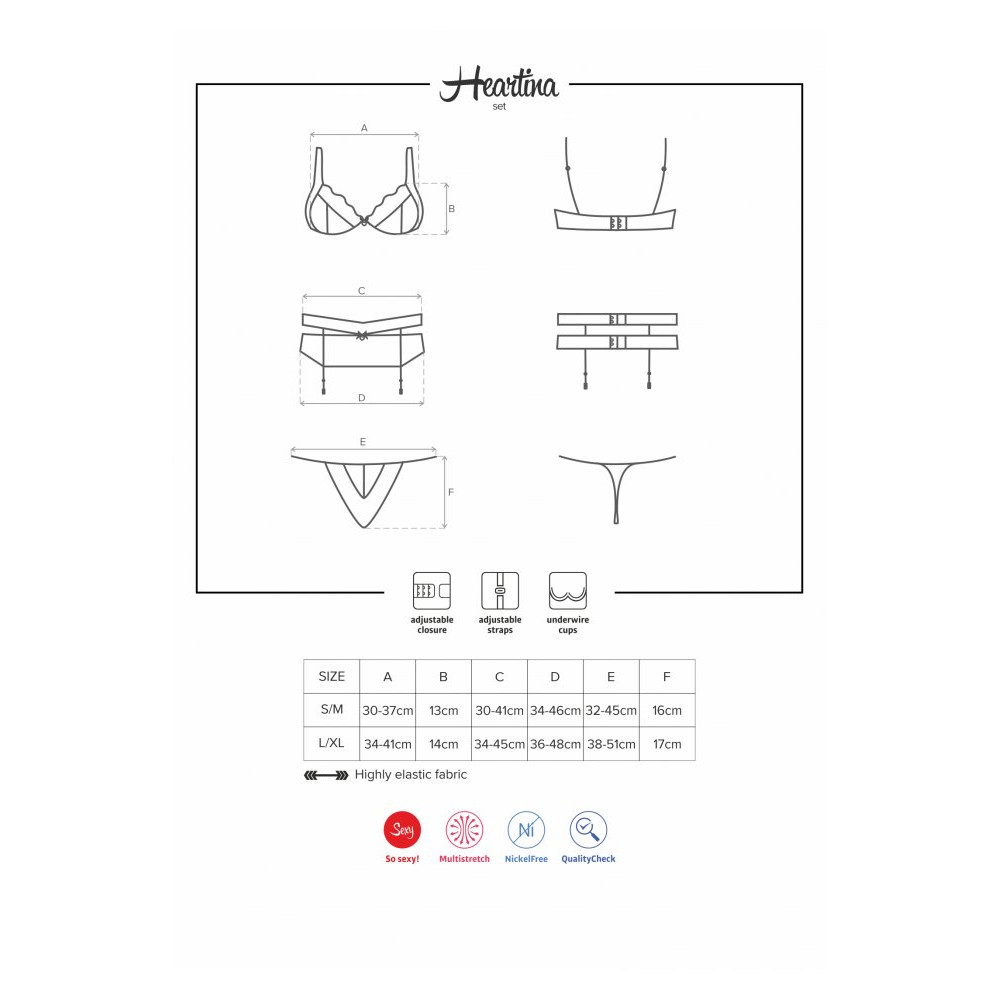 Комплект сексуальный Obsessive Heartina, L/XL, кружевной, красный , фото №3 — секс шоп Украина, NO TABOO