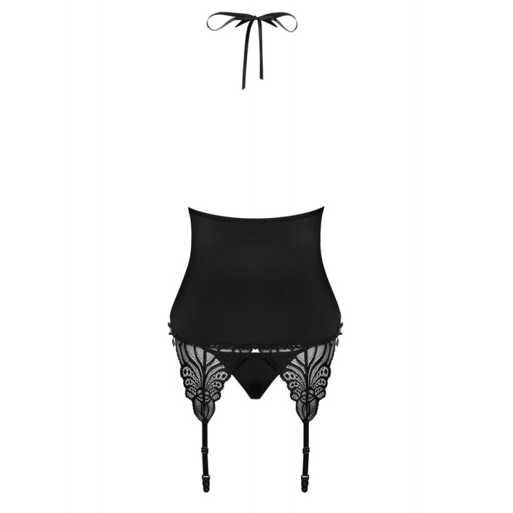 Корсет эротический Obsessive 828-COR-1, S/M, кружевной, с трусиками, с пажами для чулок, черный , фото №4 — секс шоп Украина, NO TABOO