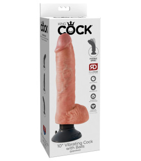 Вибратор реалистичный с мошонкой на присоске Pipedream King Cock бежевый, 26 х 5.1 см - No Taboo